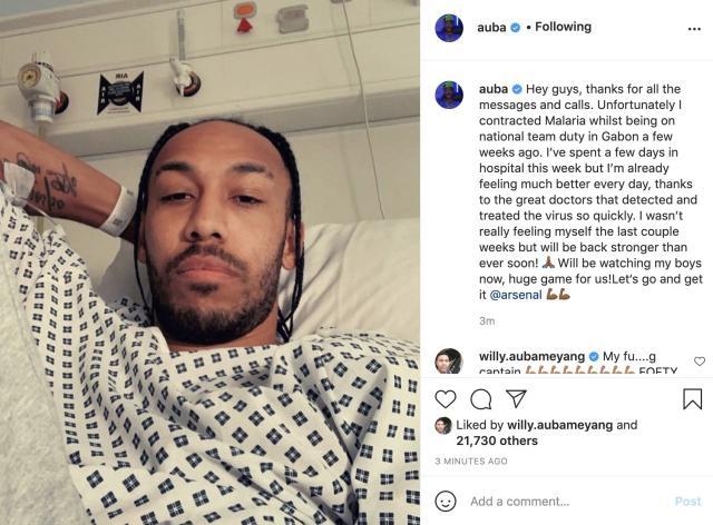 kaiyun-奥巴梅扬疟疾住院 枪手大将上月回国家队时染病